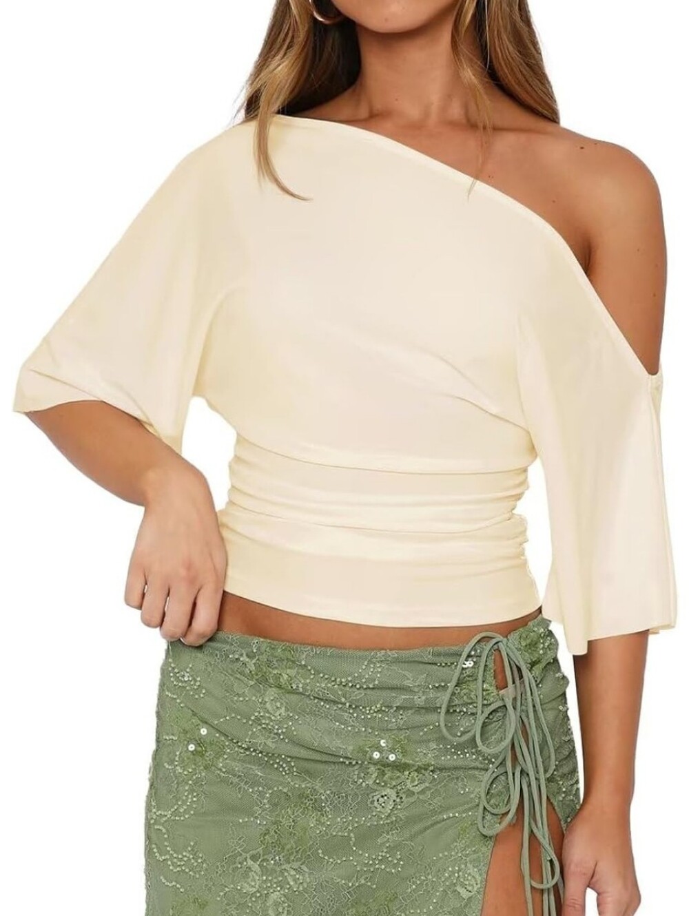Women’s Olive Green Lace Side-Tie Mini Skirt